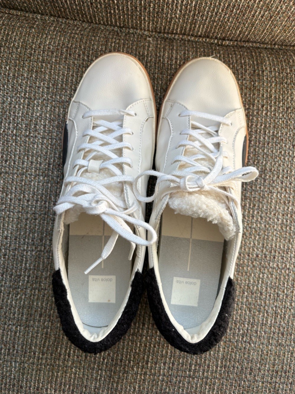 Dolce Vita White Athletic Sneakers with Black Heel Detail
